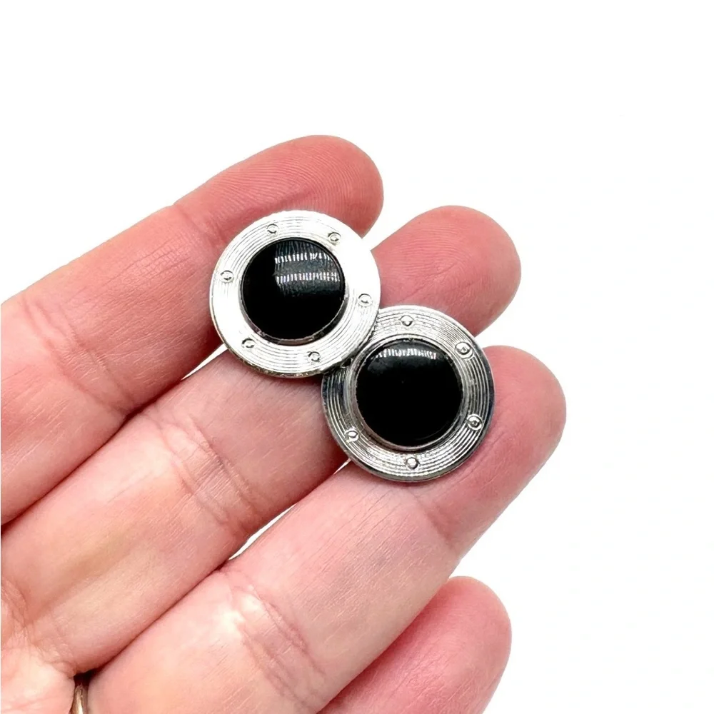 Sterling Silver and Black Onyx Cufflinks by Simmons Midcentury Modern Vintage